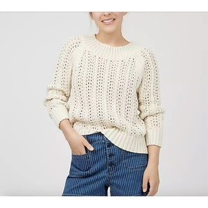 J CREW Wide-neck beach sweater w/pointelle stitch - Natural Color - Medium